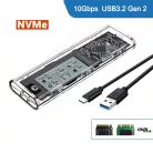 Külső M.2 SSD merevlemez ház, M.2 PCIe NVMe SSD-hez dokkoló funkcióval, LCD kijezővel, 10Gbps, Type-C kimenet, ABS ház, max 4TB, átlátszó