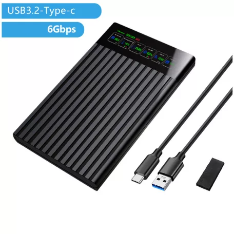 Külső merevlemez ház, USB 3.2, 2.5" SATA HDD, LCD kijelzővel, max. 4TB SSD/HDD-vel kompatibilis, fekete