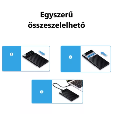 Külső merevlemez ház, USB 3.2, 2.5" SATA HDD, LCD kijelzővel, max. 4TB SSD/HDD-vel kompatibilis, fekete