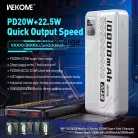 Wekome® Powerbank 10000mAh, külső akkumulátor, 22.5W gyorstöltés (USB-A + USB-C), fehér
