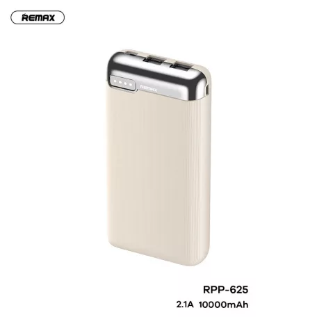 Remax® Powerbank, 10000mAh, külső akkumulátor, 20W gyorstöltés (2xUSB-A), bézs