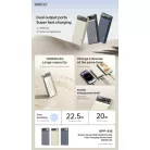 Remax® Powerbank, 10000mAh, külső akkumulátor, 22.5W gyorstöltés (USB-A + USB-C), Quick Charge, szürke