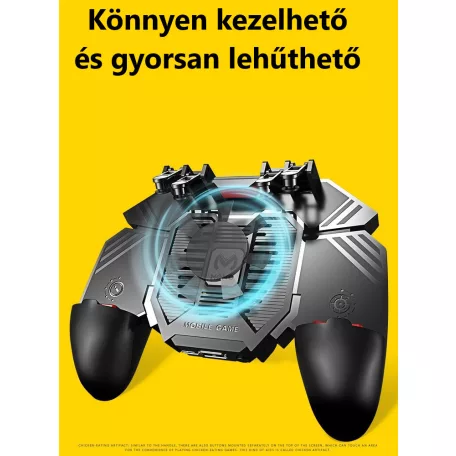 Kontroller joystick, PUBG kompatibilis, beépített hűtőventilátor, 1200mAh akku, iPhone és Android telefonokhoz, fekete