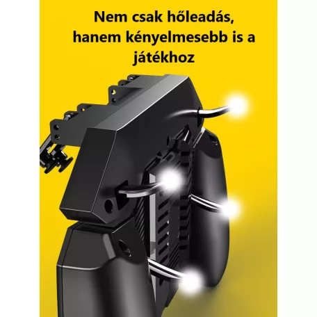 Kontroller joystick, PUBG kompatibilis, beépített hűtőventilátor, 1200mAh akku, iPhone és Android telefonokhoz, fekete