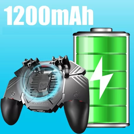 Kontroller joystick, PUBG kompatibilis, beépített hűtőventilátor, 1200mAh akku, iPhone és Android telefonokhoz, fekete