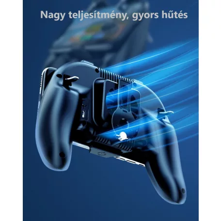 Kontroller joystick, PUBG kompatibilis, beépített hűtőventilátor, 1200mAh akku, iPhone és Android telefonokhoz, fekete