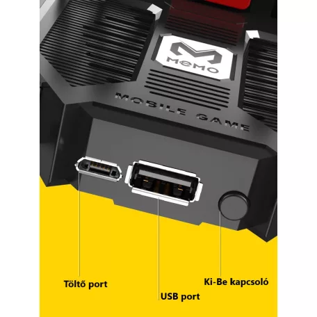 Kontroller joystick, PUBG kompatibilis, beépített hűtőventilátor, 1200mAh akku, iPhone és Android telefonokhoz, fekete