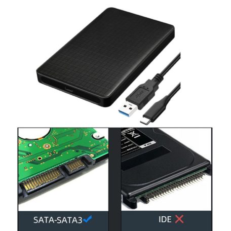 Külső merevlemez ház, 2.5" SATA HDD,  USB 3.1, max. 8TB SSD/HDD-vel kompatibilis, fekete