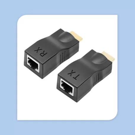 TCF® HDMI hosszabbító adapter, 2db HDMI->RJ45 adapter, HDMI/Cat6 Cat6e UTP Ethernet csatlakozóval, akár 15m-ig hosszabbít, fekete