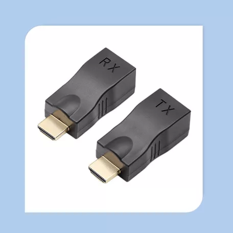 TCF® HDMI hosszabbító adapter, 2db HDMI->RJ45 adapter, HDMI/Cat6 Cat6e UTP Ethernet csatlakozóval, akár 15m-ig hosszabbít, fekete