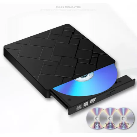 Külső DVD-író, USB 3.0/Type-C kettős interfész, 8x írási sebesség, CD DVD +/- RW, könnyű hordozható DVD-lejátszó, Plug&Play, fekete