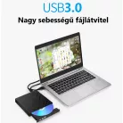 Külső DVD-író, USB 3.0/Type-C kettős interfész, 8x írási sebesség, CD DVD +/- RW, könnyű hordozható DVD-lejátszó, Plug&Play, fekete