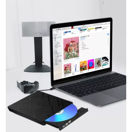 Külső DVD-író, USB 3.0/Type-C kettős interfész, 8x írási sebesség, CD DVD +/- RW, könnyű hordozható DVD-lejátszó, Plug&Play, fekete