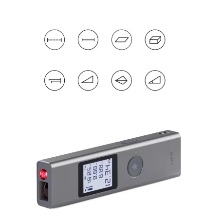 Duke® Lézeres Távolságmérő és Szögmérő, 40m, LCD képernyő, pontosság +/- 2mm, újratölthető, felület, térfogat, pitagorasz számítás, szürke
