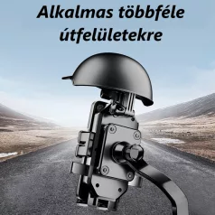   Kerékpáros és Motorkerékpáros Telefontartó, Kormányra rögzíthető, 360°-ban forgatható, fekete