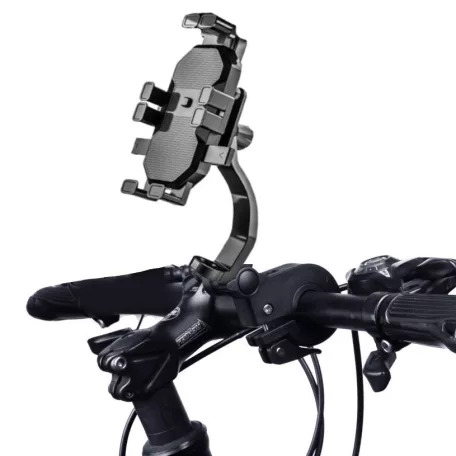 Kerékpáros és Motorkerékpáros Telefontartó, Kormányra rögzíthető, 360°-ban forgatható, fekete