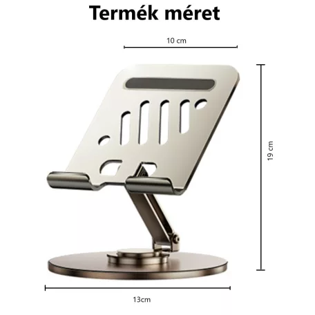 Univerzális Mobiltelefon- és Tablettartó, alumínium, 360°-ban forgatható, összecsukható, fekete