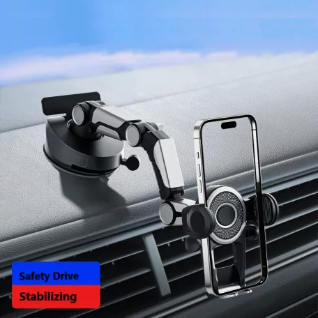 Autós Tapadókorongos Telefontartó, telefonszám kijelzővel rendelkezik, szélvédőre és műszer-falra helyezhető, fekete