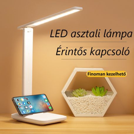 Asztali LED Lámpa, összecsukható, akkumulátoros, érintésre állítható fényerősség, 3 színhőmérséklet, fehér