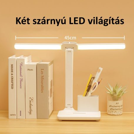 Asztali LED Lámpa, tolltartóval, mobiltelefon tartóval, állítható fényerősség és színhőmérséklet, fehér