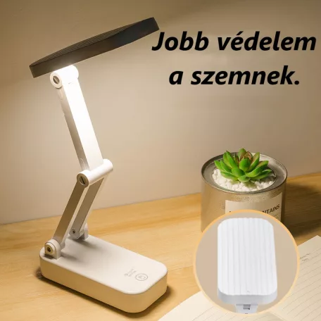 Asztali LED Lámpa, összecsukható, akkumulátoros, érintésre állitható fényerő és színhőmérséklet, fehér