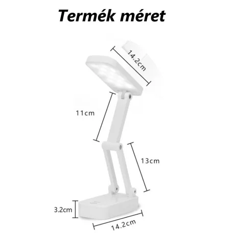 Asztali LED Lámpa, összecsukható, akkumulátoros, érintésre állitható fényerő és színhőmérséklet, fehér
