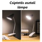 Asztali LED Lámpa, csíptetős, akkumulátoros, érintésre állítható fényerősség és színhőmérséklet, fehér