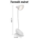 Asztali LED Lámpa, csíptetős, akkumulátoros, érintésre állítható fényerősség és színhőmérséklet, fehér