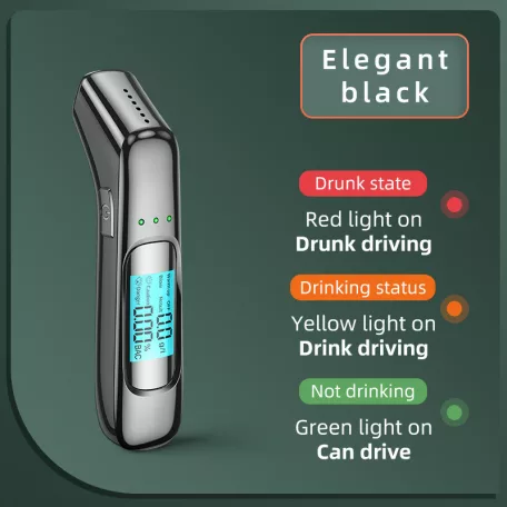 Professzionális Digitális Alkoholszonda, LCD Kijelzővel, gyors elemzés, érintésmentes, 0,005%-os BAC pontosság, USB töltés, fekete