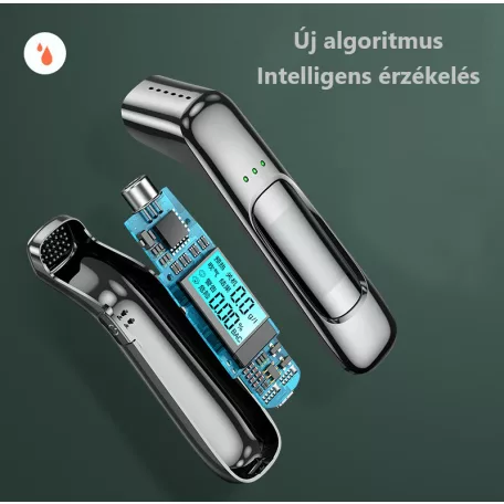 Professzionális Digitális Alkoholszonda, LCD Kijelzővel, gyors elemzés, érintésmentes, 0,005%-os BAC pontosság, USB töltés, fekete
