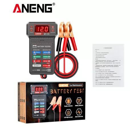 ANENG® Autós Akkumulátor és Generátor Teszter, 12V, állapotmérő, LCD kijelző, fekete