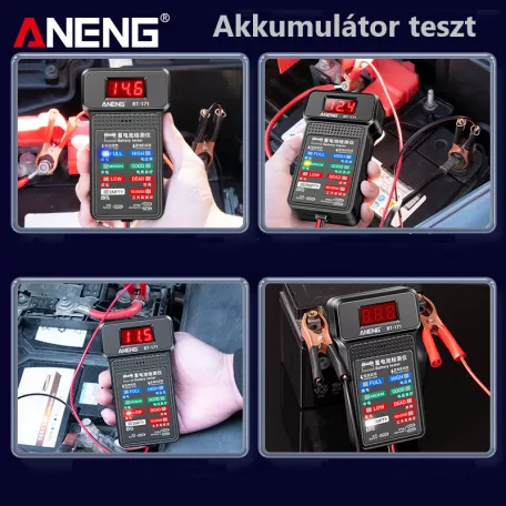 ANENG® Autós Akkumulátor és Generátor Teszter, 12V, állapotmérő, LCD kijelző, fekete