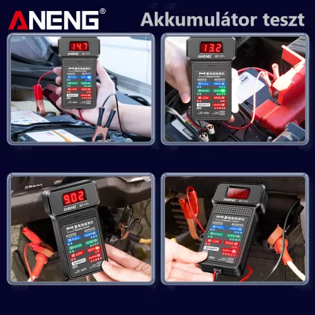 ANENG® Autós Akkumulátor és Generátor Teszter, 12V, állapotmérő, LCD kijelző, fekete