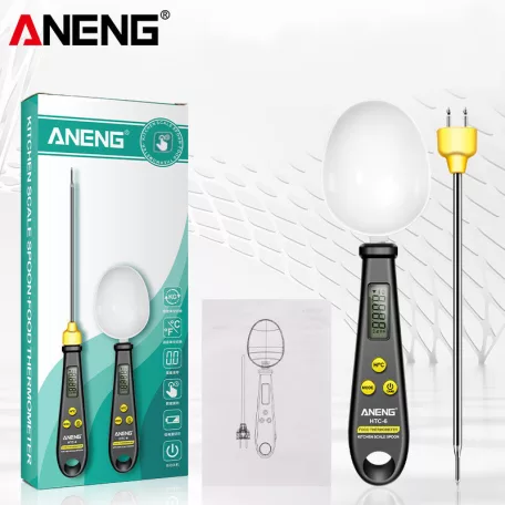 Aneng® 2az1ben Digitális Konyhai Mérőkanál és Hőmérő, LCD kijelzővel, 0.5g~500g, fekete