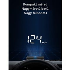   Univerzális Head Up Display, kivetítés szélvédőre, OBD II interfész, sebesség, hűtőfolyadék hőmérséklet, menettávolság, akku feszültség kijelzés, fekete