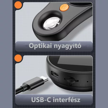 Hordozható Digitális Mikroszkóp, 2" IPS kijelző, FullHD, 8 LED, 500X képnagyítás, fotó és video funkció, fekete