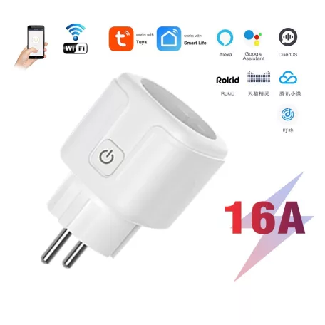 Matter® Intelligens konnektor, Tuya alkalmazással, 16A, WiFi, Fogyasztásmérős, kompatibilis Alexa/Google-Assistant, fehér