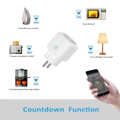 Matter® Intelligens konnektor, Tuya alkalmazással, 16A, WiFi, Fogyasztásmérős, kompatibilis Alexa/Google-Assistant, fehér