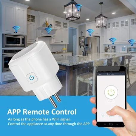 Matter® Intelligens konnektor, Tuya alkalmazással, 16A, WiFi, Fogyasztásmérős, kompatibilis Alexa/Google-Assistant, fehér