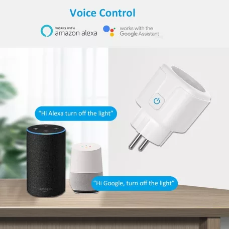 Matter® Intelligens konnektor, Tuya alkalmazással, 16A, WiFi, Fogyasztásmérős, kompatibilis Alexa/Google-Assistant, fehér
