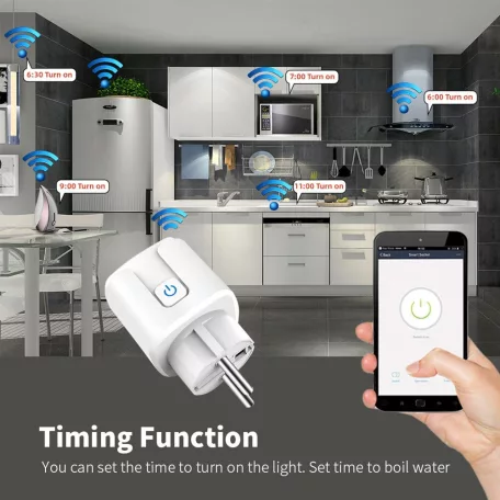 Matter® Intelligens konnektor, Tuya alkalmazással, 16A, WiFi, Fogyasztásmérős, kompatibilis Alexa/Google-Assistant, fehér