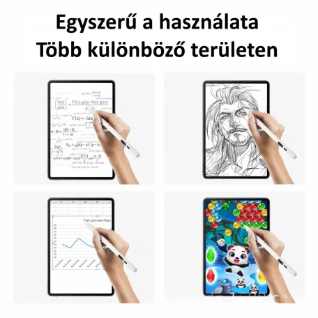 Univerzális Érintő Ceruza, Android/iPhone kompatibilis, telefon/tablet, tölthető, LCD akku szint kijelző, kapacitív hegy, fehér