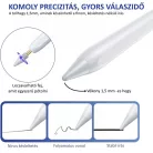 Univerzális Érintő Ceruza, Android/iPhone kompatibilis, telefon/tablet, tölthető, LCD akku szint kijelző, kapacitív hegy, fehér