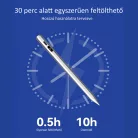 Univerzális Érintő Ceruza, Android/iPhone kompatibilis, telefon/tablet, tölthető, LCD akku szint kijelző, kapacitív hegy, fehér