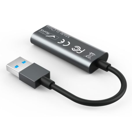 HDMI 4K videó capture, videó-audió digitalizáló adapter, HDMI-ről USB3.0, videófelvétel és élő közvetítés szerkesztéshez, ezüstszín