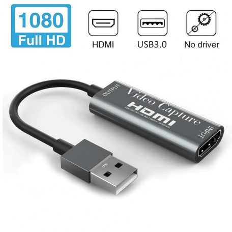 HDMI 4K videó capture, videó-audió digitalizáló adapter, HDMI-ről USB3.0, videófelvétel és élő közvetítés szerkesztéshez, ezüstszín