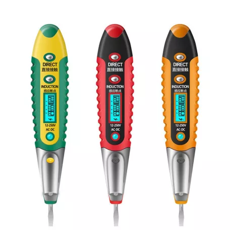 Digitális Érintésmentes Fáziskereső, 12-250V AC/DC, elektromos tér indukció, LED fény, zöld/sárga