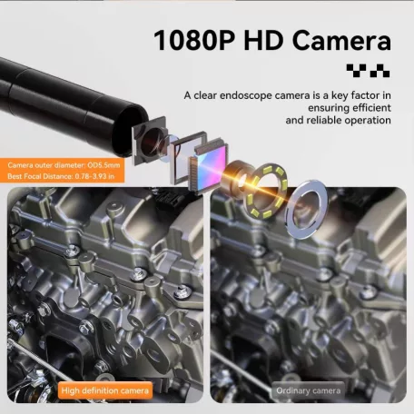 Endoszkóp kamera, 5m kábel, 4.3″ LCD kijelző, 1080P FHD, 6 LED világítás, Ø5.5mm lencse-átmérő, IP67 vízállósági kategória, fekete