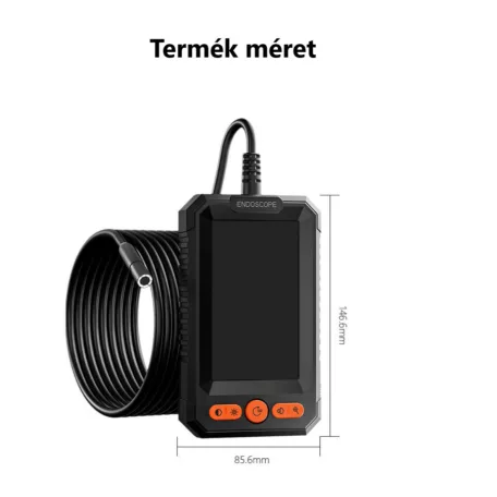 Endoszkóp kamera, 5m kábel, 4.3″ LCD kijelző, 1080P FHD, 8db LED világítás, Ø8mm lencse-átmérő, IP67 vízállósági kategória, fekete