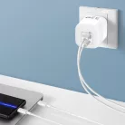 Univerzális GaN hálózati töltő adapter, 33W gyorstöltés, 2 port, QC 3.0/PD/USB, túlterhelés elleni védelem, fehér